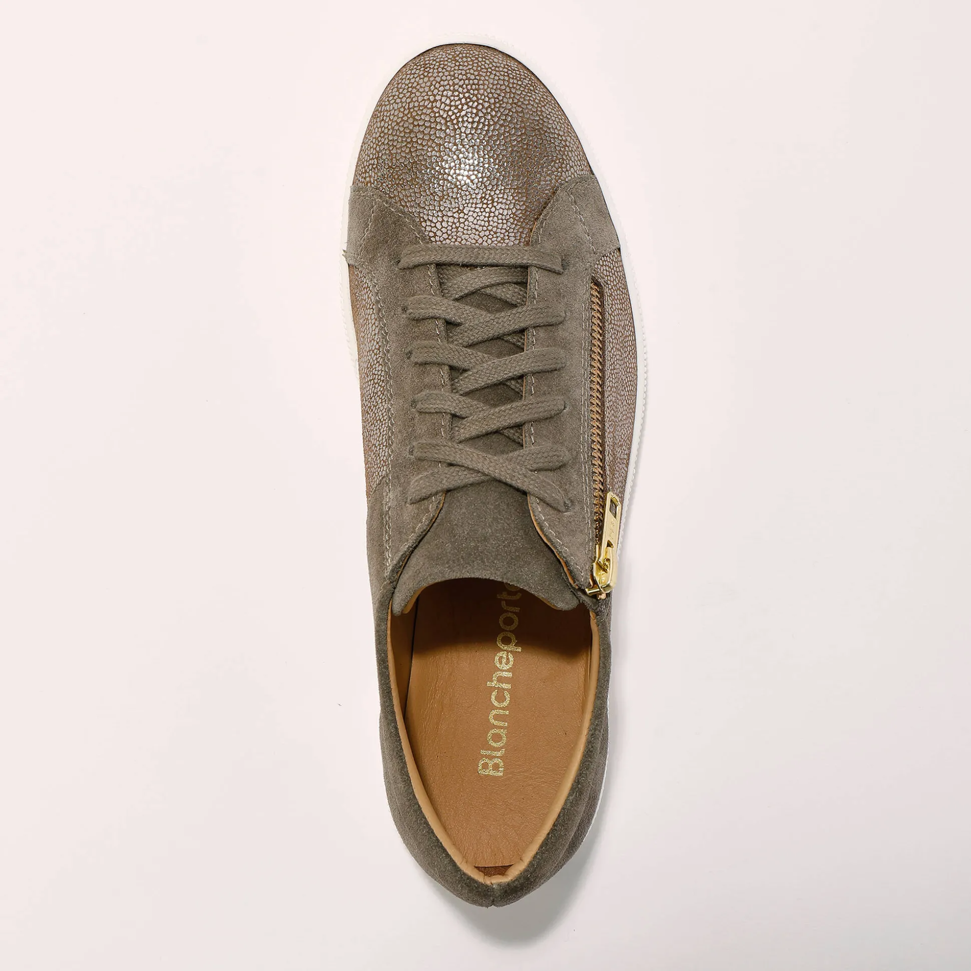 Lage sneakers met rits in soepel en glanzend leer