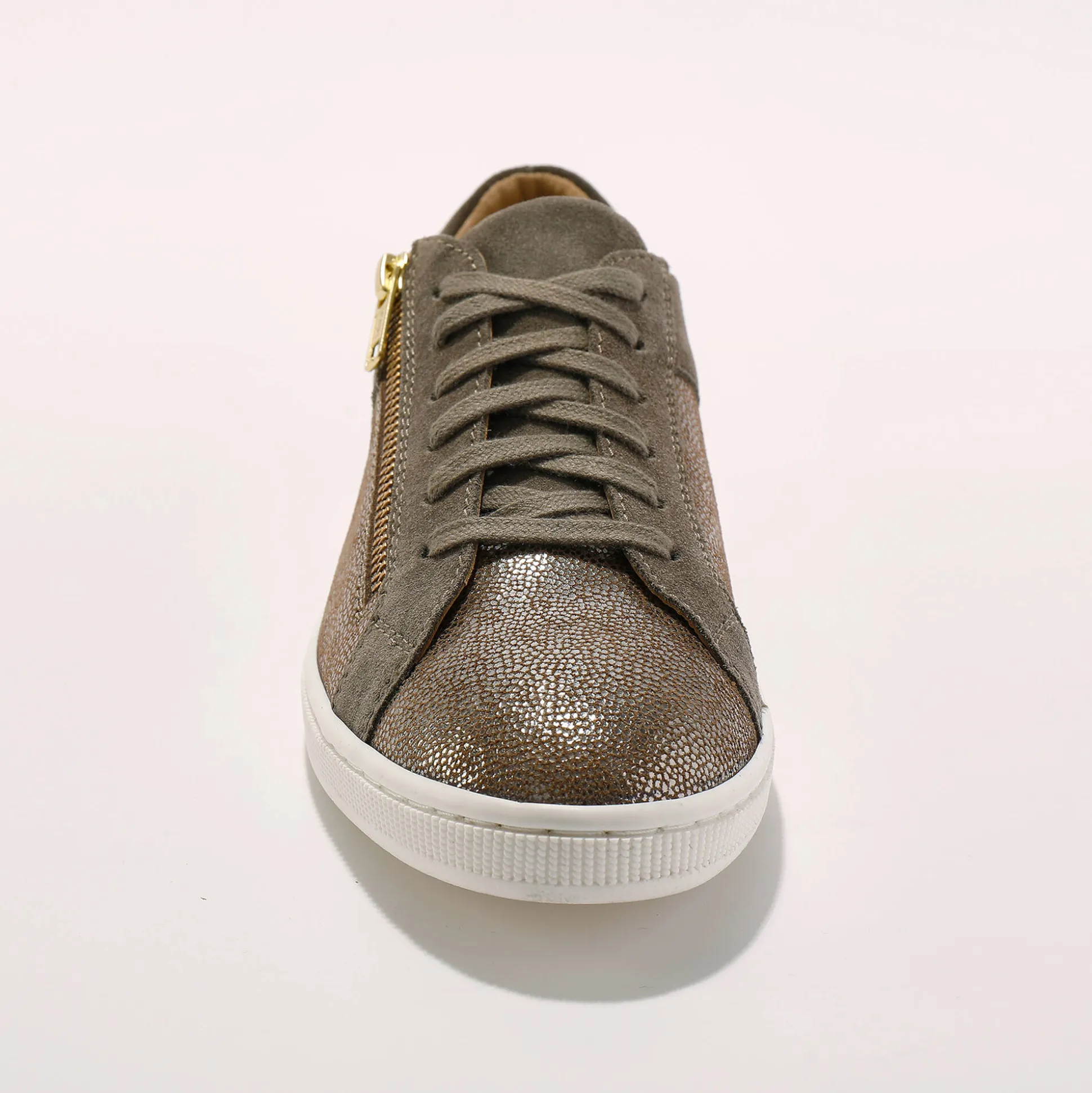 Lage sneakers met rits in soepel en glanzend leer