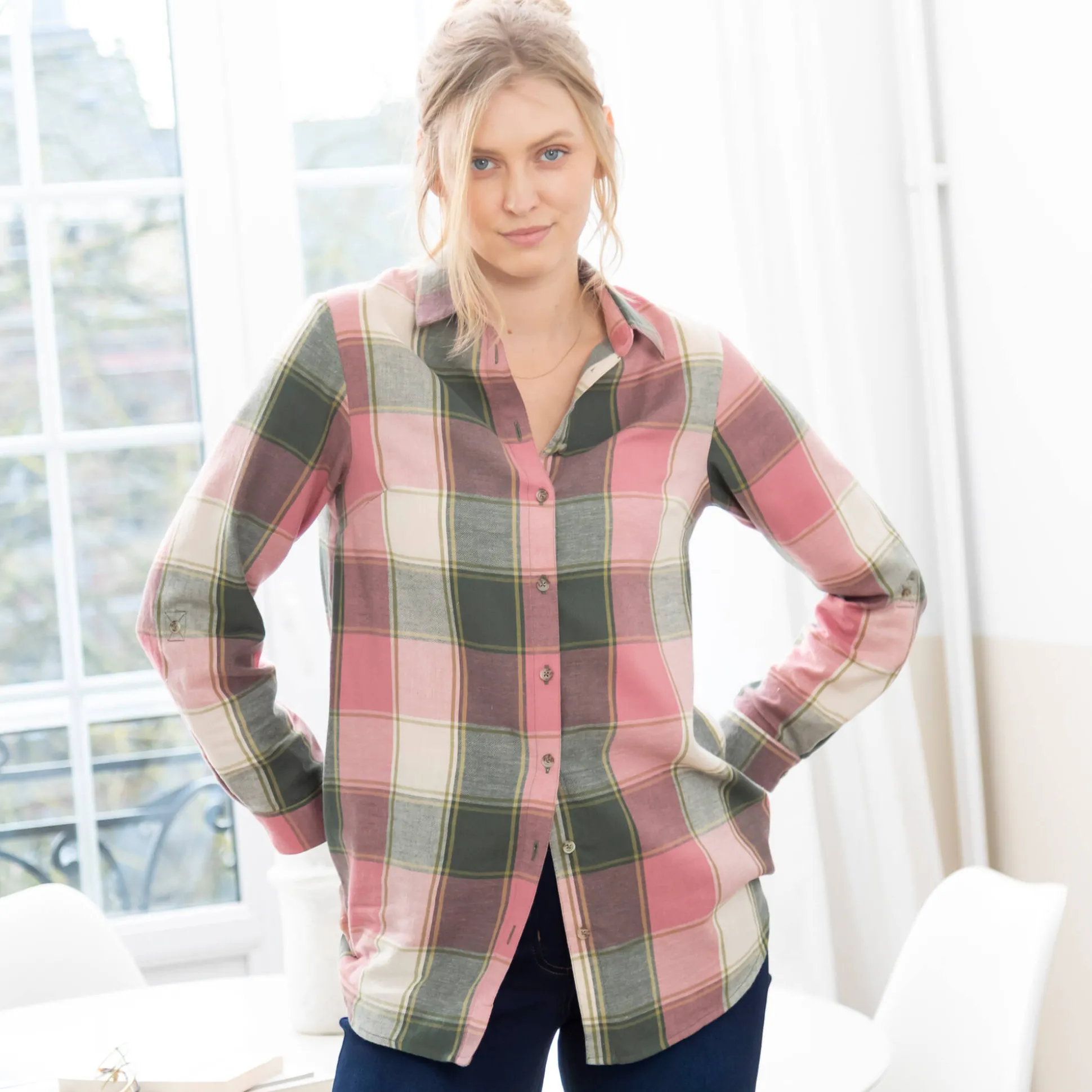 Lang hemd in flanel met grote ruiten