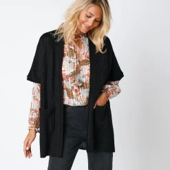 Lang vest met mohairtouch, korte mouwen