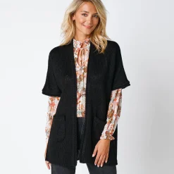 Lang vest met mohairtouch, korte mouwen