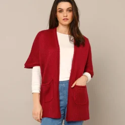 Lang vest met mohairtouch, korte mouwen
