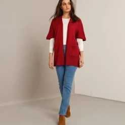 Lang vest met mohairtouch, korte mouwen
