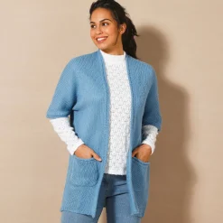 Lang vest met mohairtouch, korte mouwen