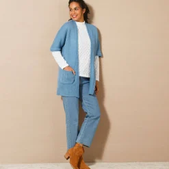 Lang vest met mohairtouch, korte mouwen