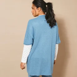 Lang vest met mohairtouch, korte mouwen