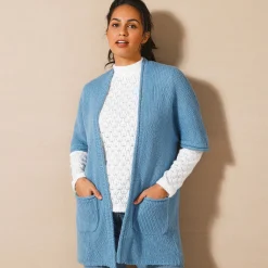 Lang vest met mohairtouch, korte mouwen
