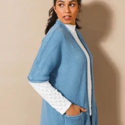 Lang vest met mohairtouch, korte mouwen