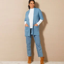 Lang vest met mohairtouch, korte mouwen