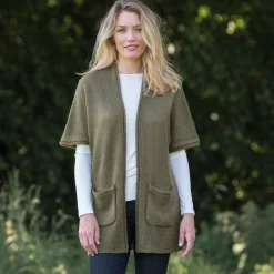 Lang vest met mohairtouch, korte mouwen