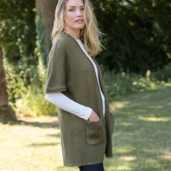 Lang vest met mohairtouch, korte mouwen