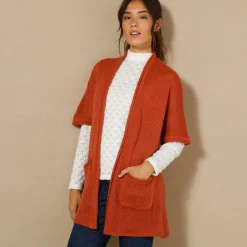 Lang vest met mohairtouch, korte mouwen