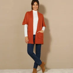 Lang vest met mohairtouch, korte mouwen