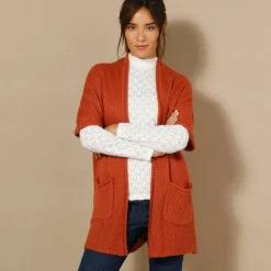 Lang vest met mohairtouch, korte mouwen