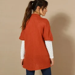 Lang vest met mohairtouch, korte mouwen