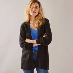Lang vest, patenttricot met zachte touch