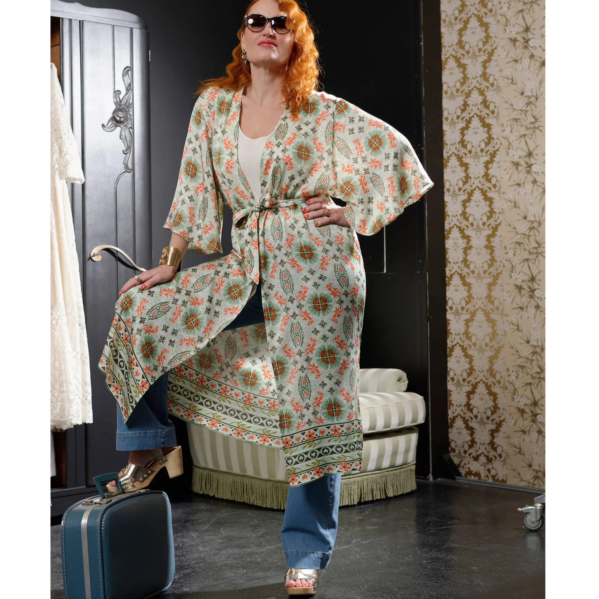 Lange, bedrukte kimono « Roubaix Nostalgie » - Marilyn Feltz