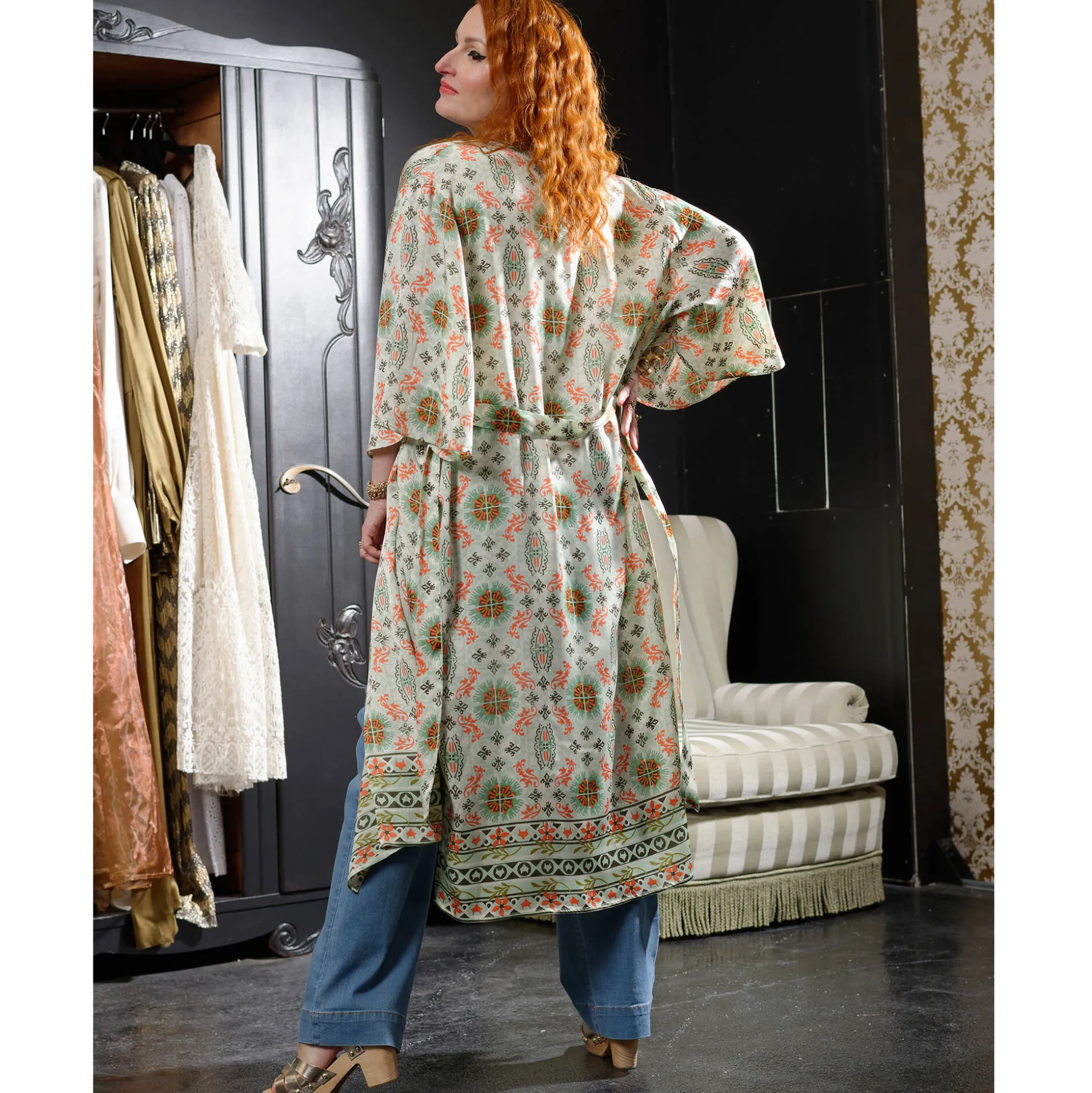 Lange, bedrukte kimono « Roubaix Nostalgie » - Marilyn Feltz