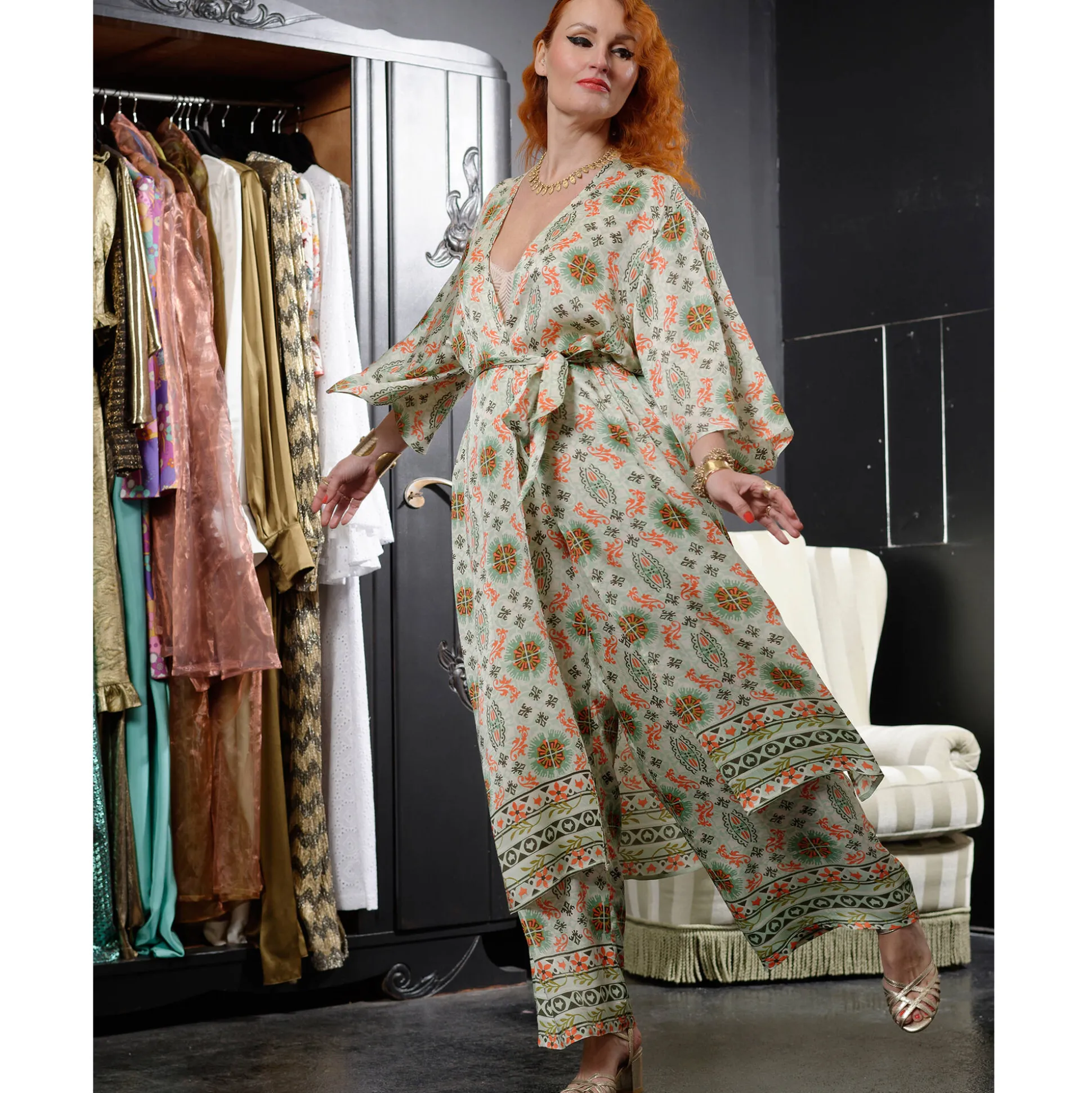 Lange, bedrukte kimono « Roubaix Nostalgie » - Marilyn Feltz