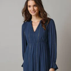 Lange bohemian jurk, crepon en glansdraad