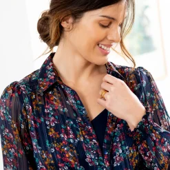 Lange hemdjurk in jacquardvoile met bloemenprint