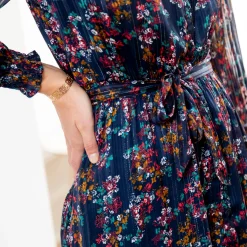 Lange hemdjurk in jacquardvoile met bloemenprint