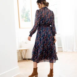 Lange hemdjurk in jacquardvoile met bloemenprint