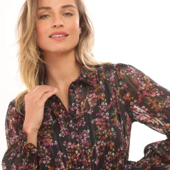 Lange hemdjurk in jacquardvoile met bloemenprint