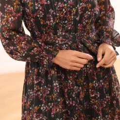 Lange hemdjurk in jacquardvoile met bloemenprint
