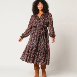 Lange hemdjurk in jacquardvoile met bloemenprint