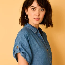 Lange hemdjurk in jeans, korte mouwen
