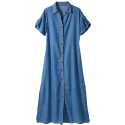 Lange hemdjurk in jeans, korte mouwen