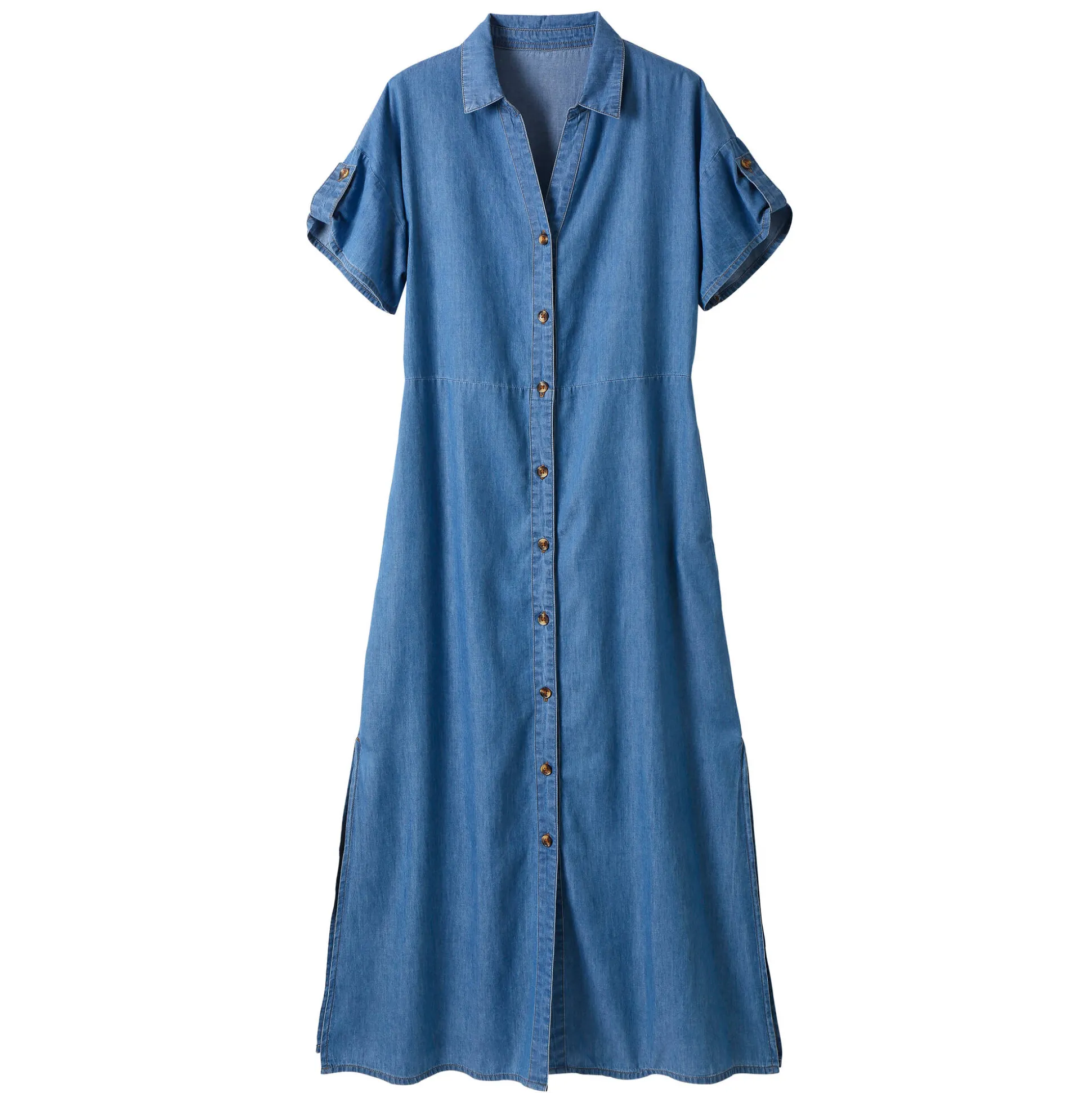 Lange hemdjurk in jeans, korte mouwen
