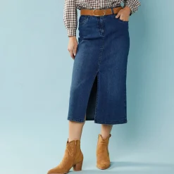 Lange jeansrok, kleine lengtes