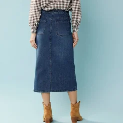 Lange jeansrok, kleine lengtes