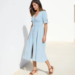 Lange jurk in denim, uitlopend