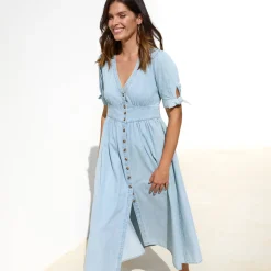 Lange jurk in denim, uitlopend
