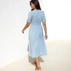 Lange jurk in denim, uitlopend