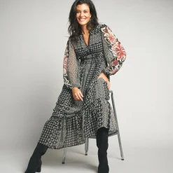 Lange jurk in voile, etnische print