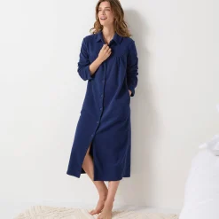 Lange kamerjas in fleece, Claudinekraagje