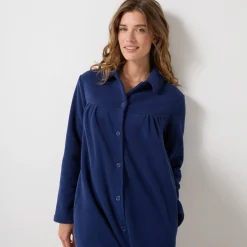 Lange kamerjas in fleece, Claudinekraagje