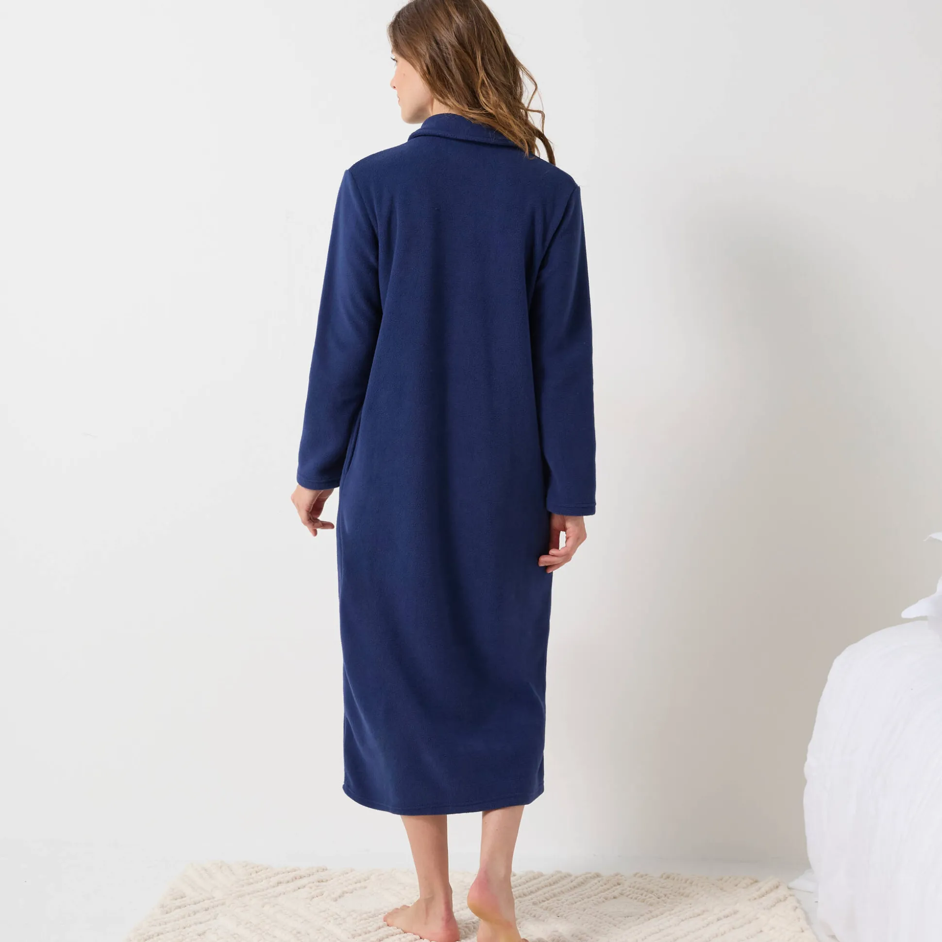 Lange kamerjas in fleece, Claudinekraagje