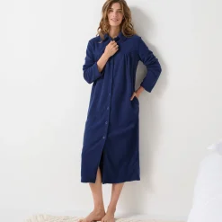Lange kamerjas in fleece, Claudinekraagje