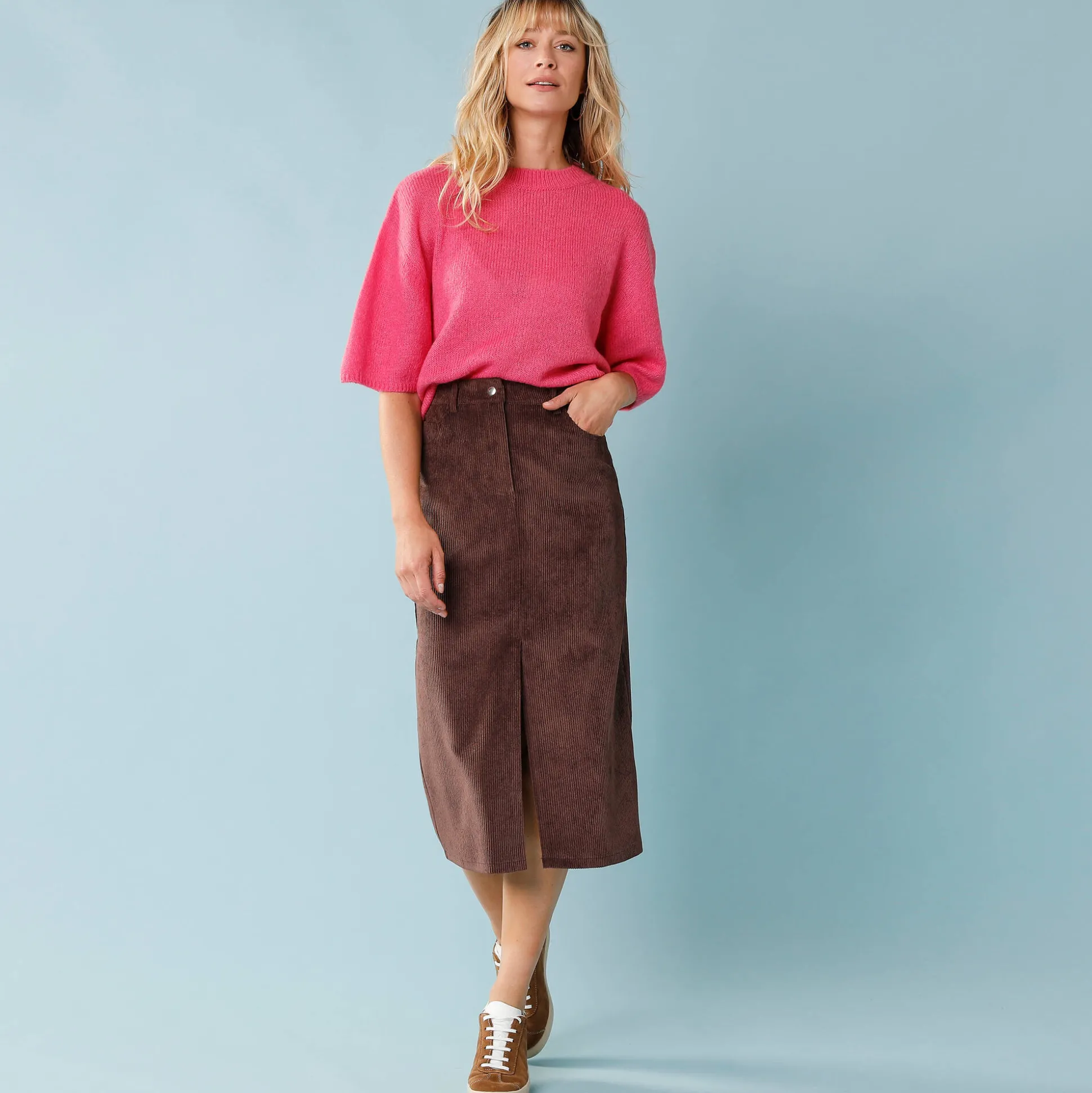 Lange rok in ribvelours, kleine lengtes