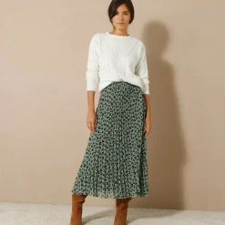 Lange rok met plissé, voile met luipaardprint