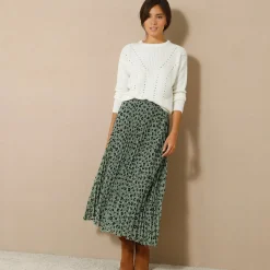 Lange rok met plissé, voile met luipaardprint