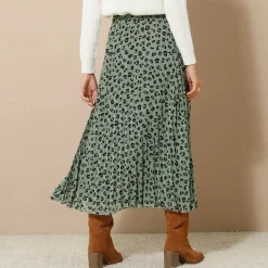 Lange rok met plissé, voile met luipaardprint