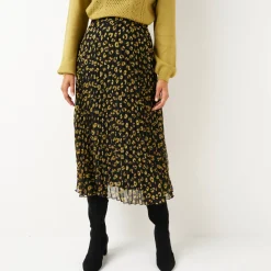 Lange rok met plissé, voile met luipaardprint