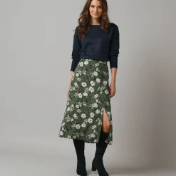 Lange rok met split, bloemenprint