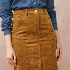 Lange rok met split, ribvelours
